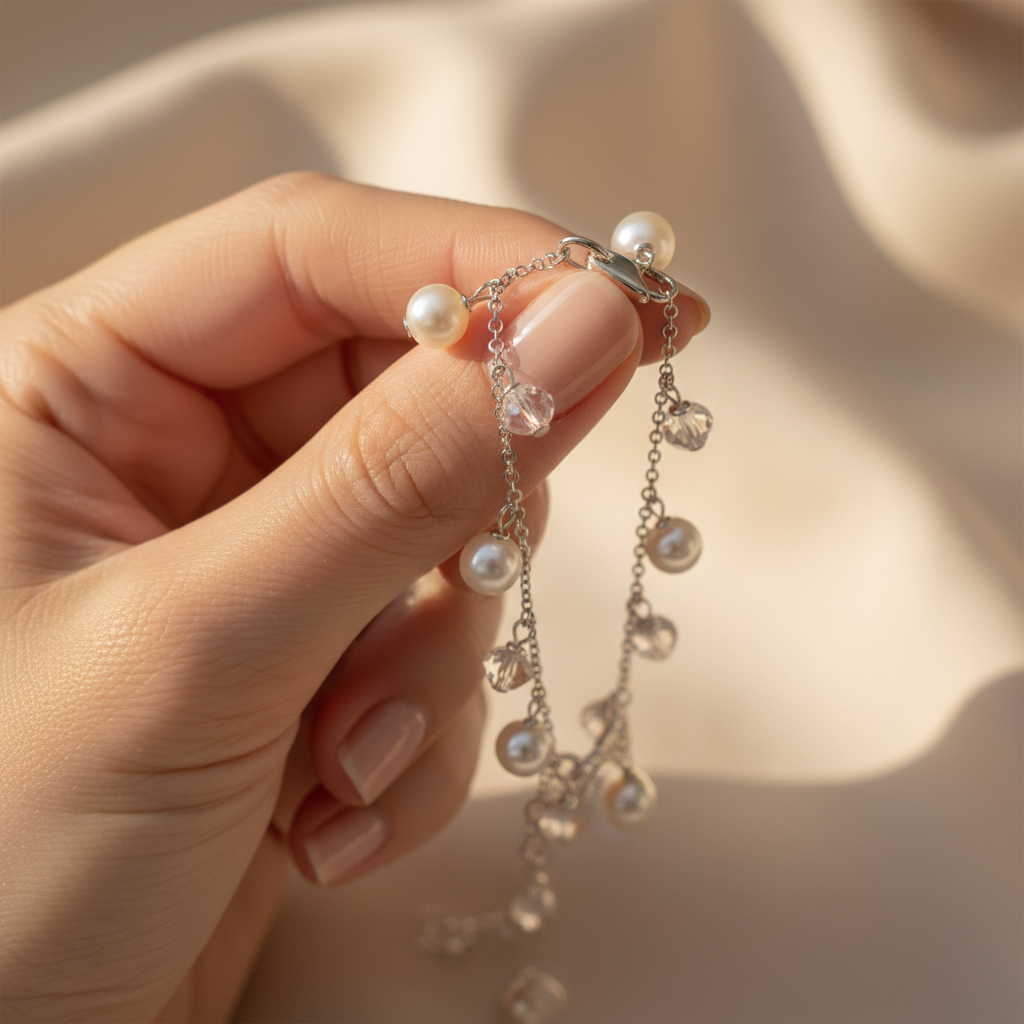 A close, angled product shot of a防犯アクセサリー necklace draped over a sculptural, matte-white bust form. The pendant is a slim, elongated oval in deep midnight blue with a ceramic-like sheen, framed by a thin polished platinum ring and hanging from a fine, gunmetal chain. The bust stands on a soft gray plinth against a blurred, charcoal backdrop. Focused studio spotlights from the upper left create subtle specular highlights on the pendant and a gentle gradient of light across the bust, while the background falls into velvety darkness. Photographed with a tight crop and shallow depth of field, the mood is gallery-like and luxurious, emphasizing the jewelry-level craftsmanship and discreet functionality of the防犯アクセサリー.